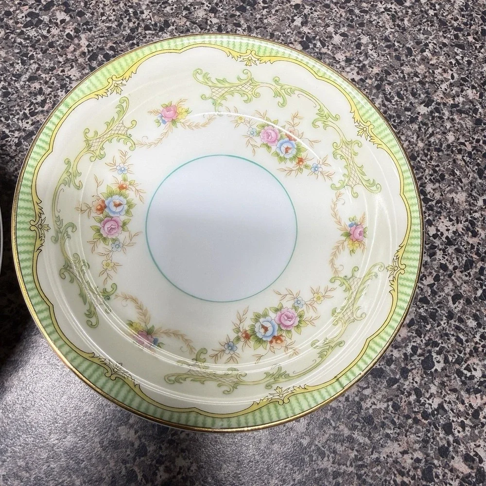 1930s Noritake Marlene Green Fruit Bowls Set of 2 Floral Gold  Vintage